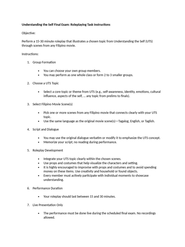 Uts Roleplaying Instructions and Grading Rubric | PDF