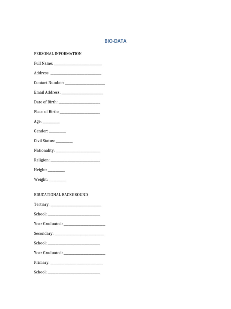 BioData Template | PDF