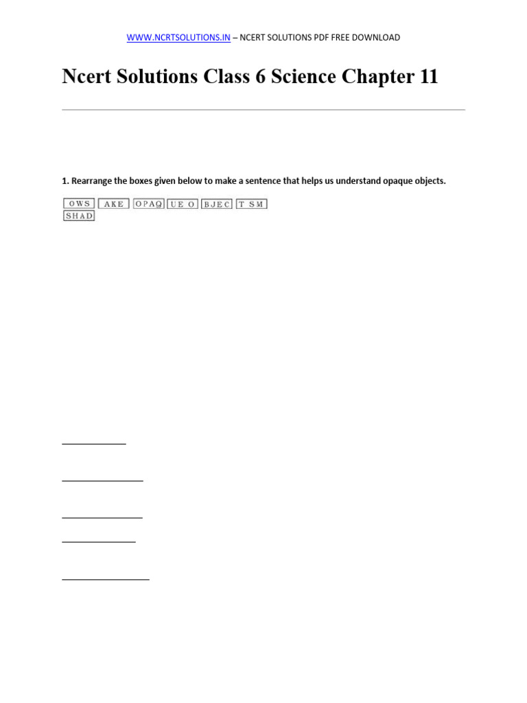 Ncert Solutions Class 6 Science Chapter 11 | PDF