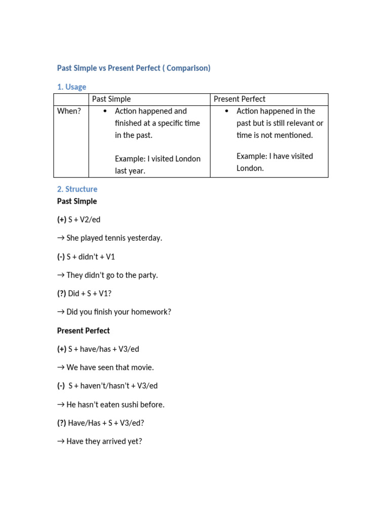 Past Simple Vs Present Perfect REVIEW | PDF | Linguistics | Grammar
