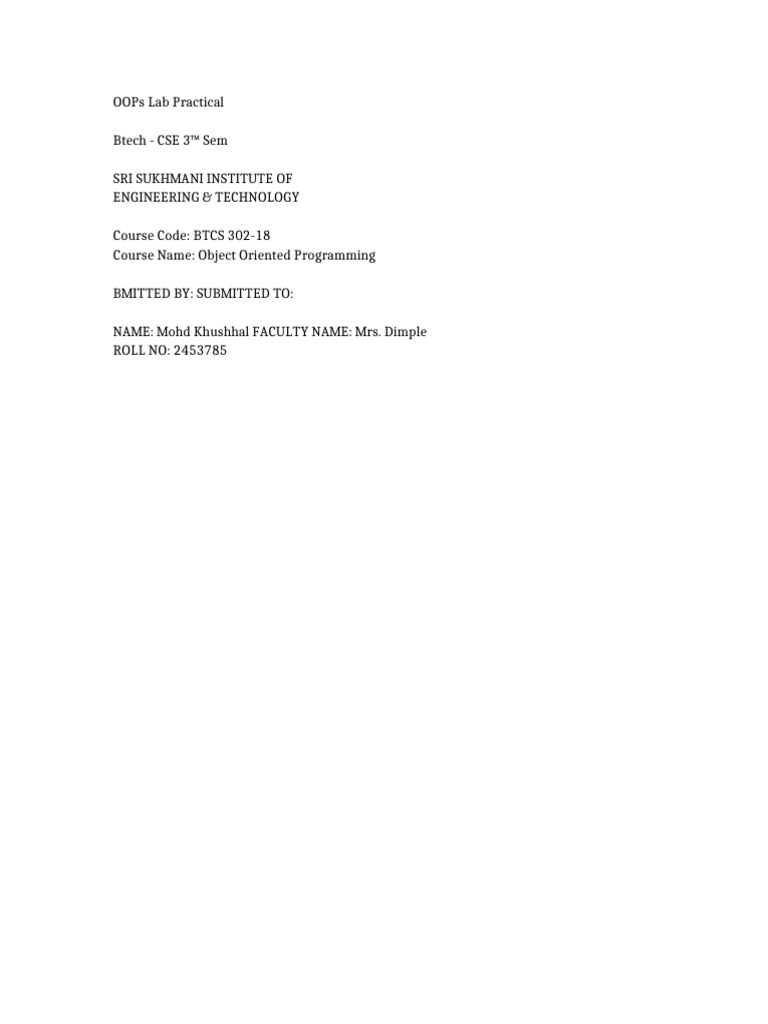 OOPs Practical FirstPage Edited | PDF