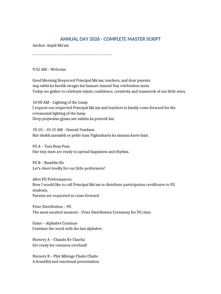 Annual Day 2026 Complete Master Script | PDF