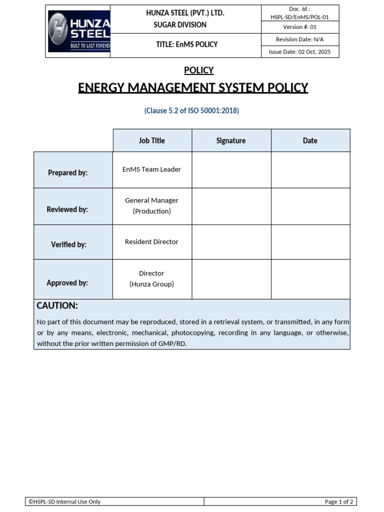 Energy Management System Policy | PDF | Efficient Energy Use | Energy ...