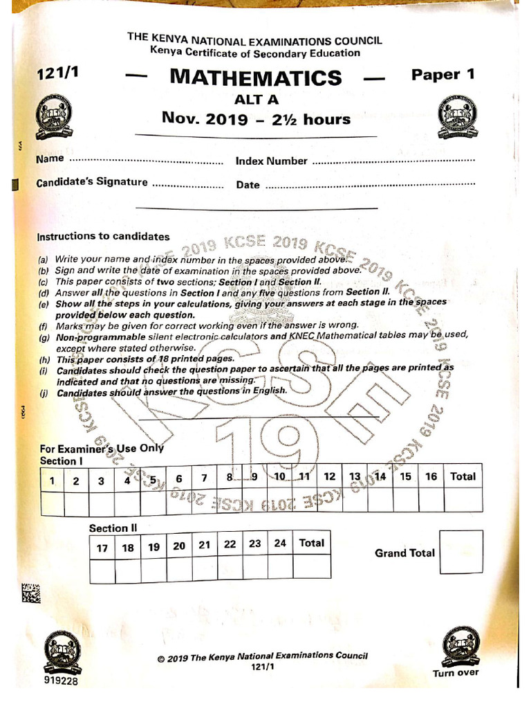 Mathematics p1 Kcse 2019 Min | PDF