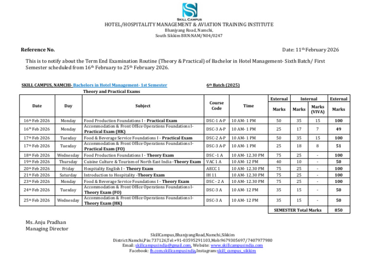 2026 Feb BHM 6th Batch 1st Sem Exam Routine | PDF