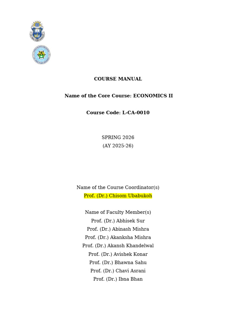 Economics II Spring 2026 Course Manual Feb 2, 2026 | PDF ...