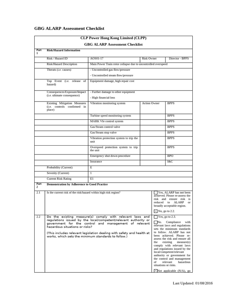Alarp Checklist Aos01-17 | PDF | Risk | Safety