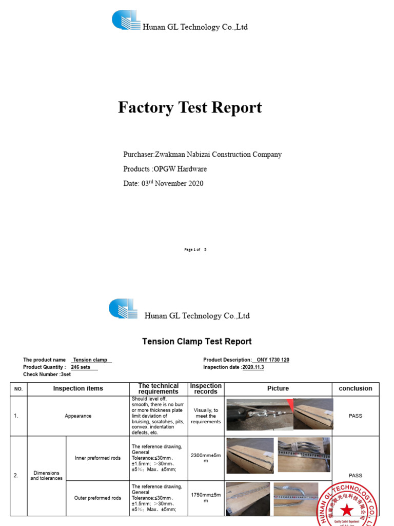 Test Report For Hardware Tension Clamp and Suspension Clamp | PDF ...