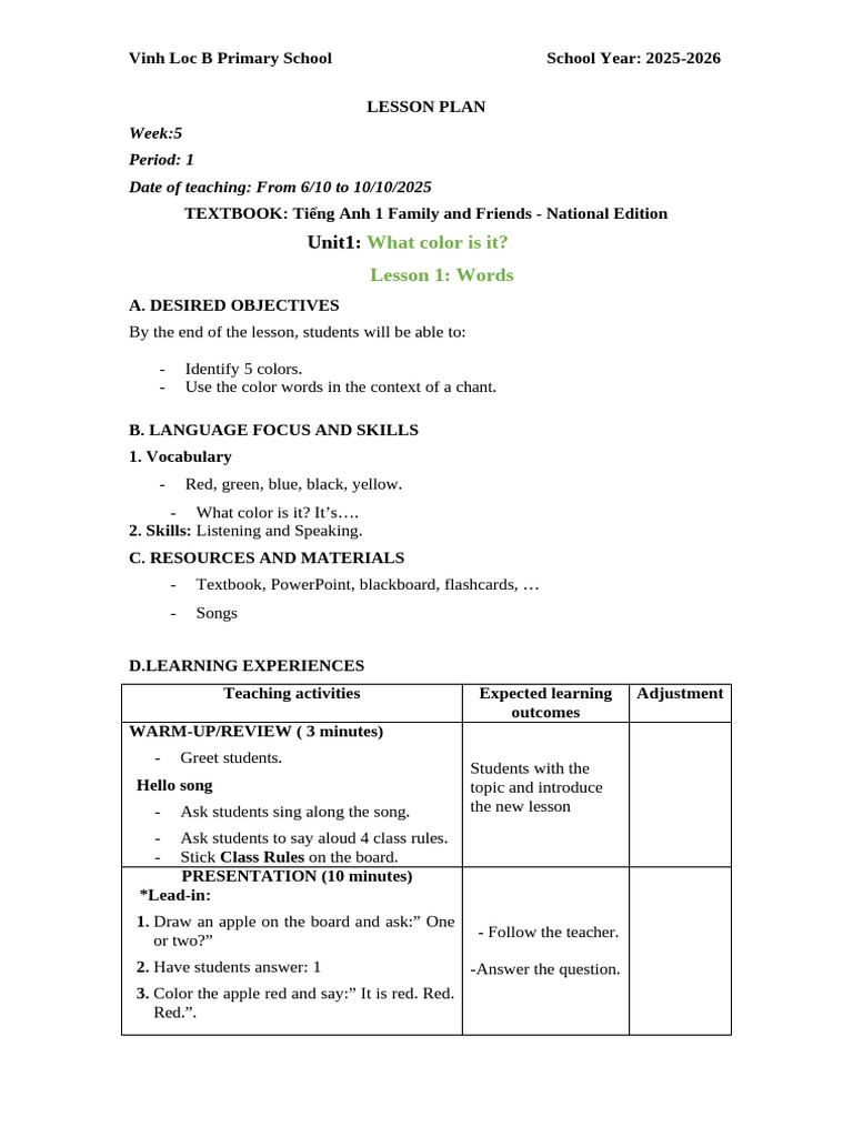 Lesson Plan Grade 1 - Week 5 | PDF | Cognition | Linguistics