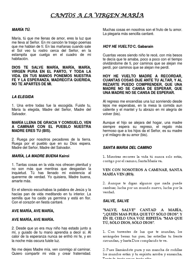 Cantos A La Virgen María | PDF | María, madre de Jesús | Amor