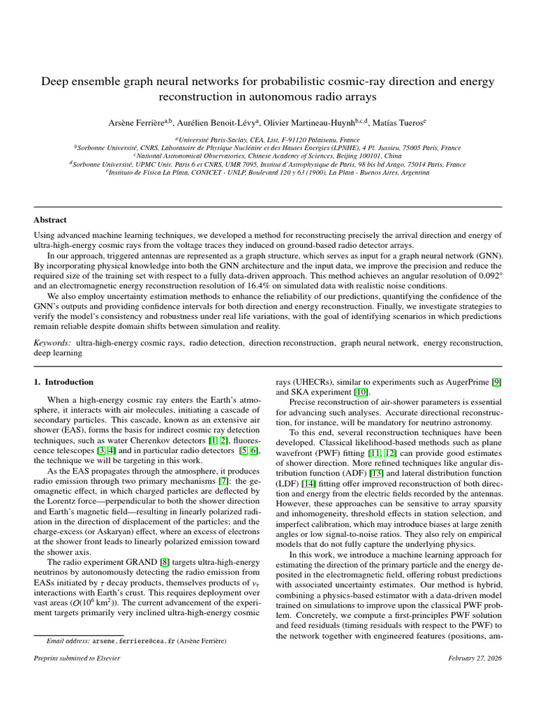 Deep Ensemble Graph Neural Networks For Probabilistic Cosmic-Ray ...
