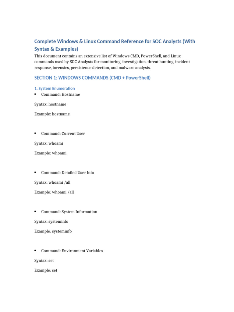 Complete Windows Linux SOC Command Reference | PDF | Windows Registry ...