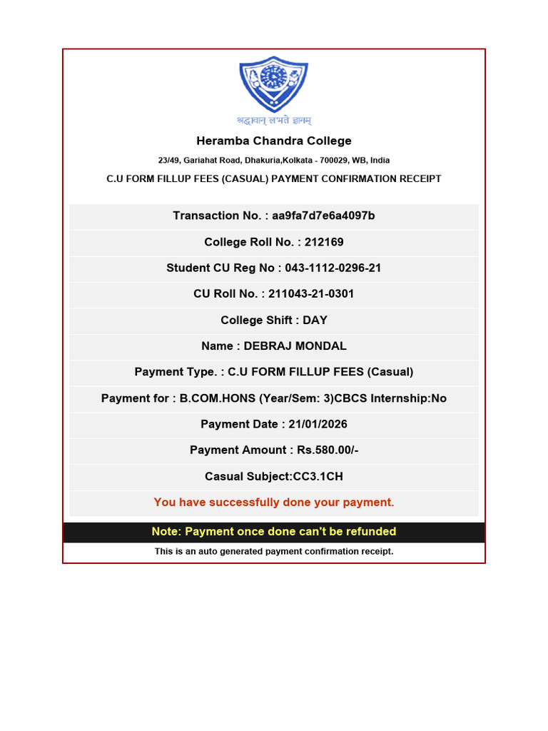 Aa9fa7d7e6a4097b SemesterFeesReceipt | PDF