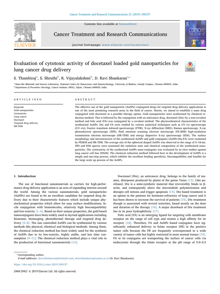 Evaluation of Cytotoxic Activity of Docetaxel Loaded Gold Nanoparticles ...