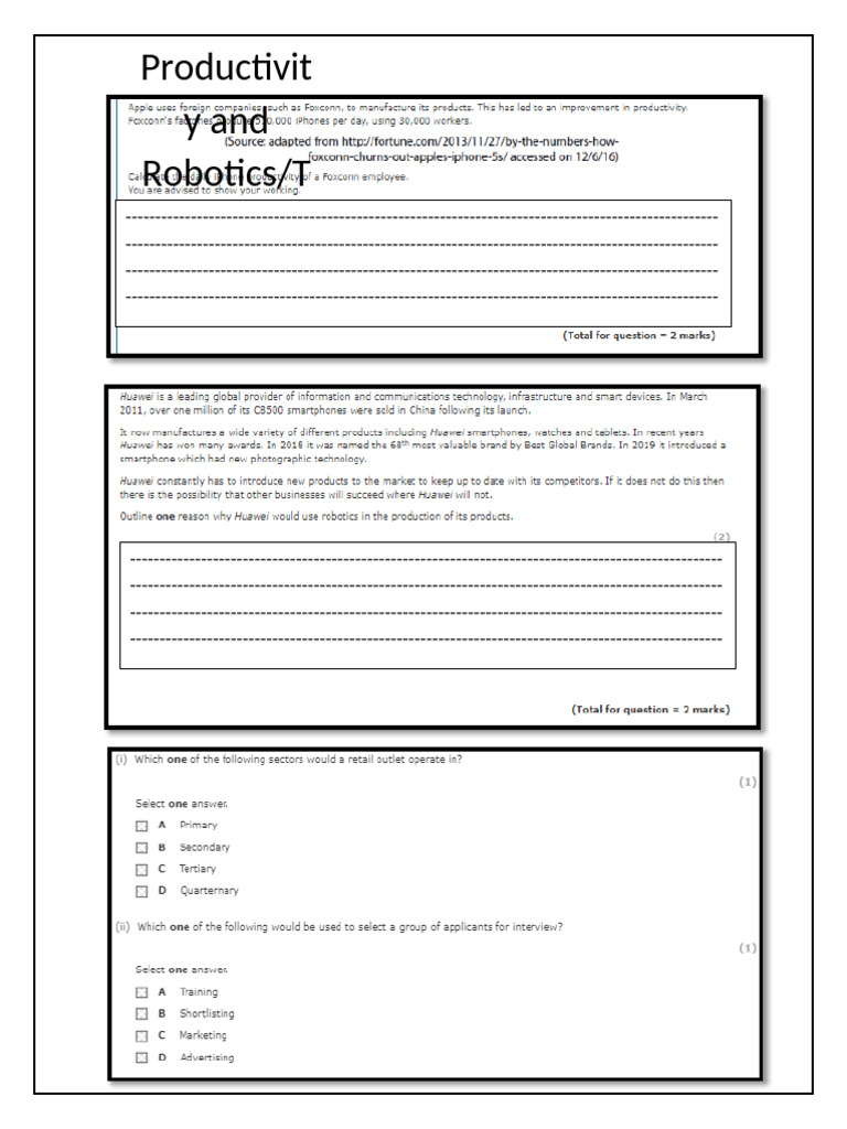 Productivity and Robotics Questions | PDF