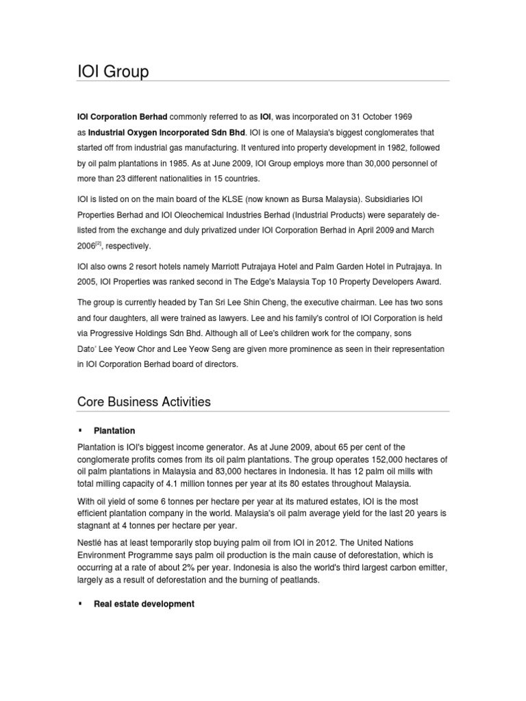 Overview of IOI Group's Operations | PDF