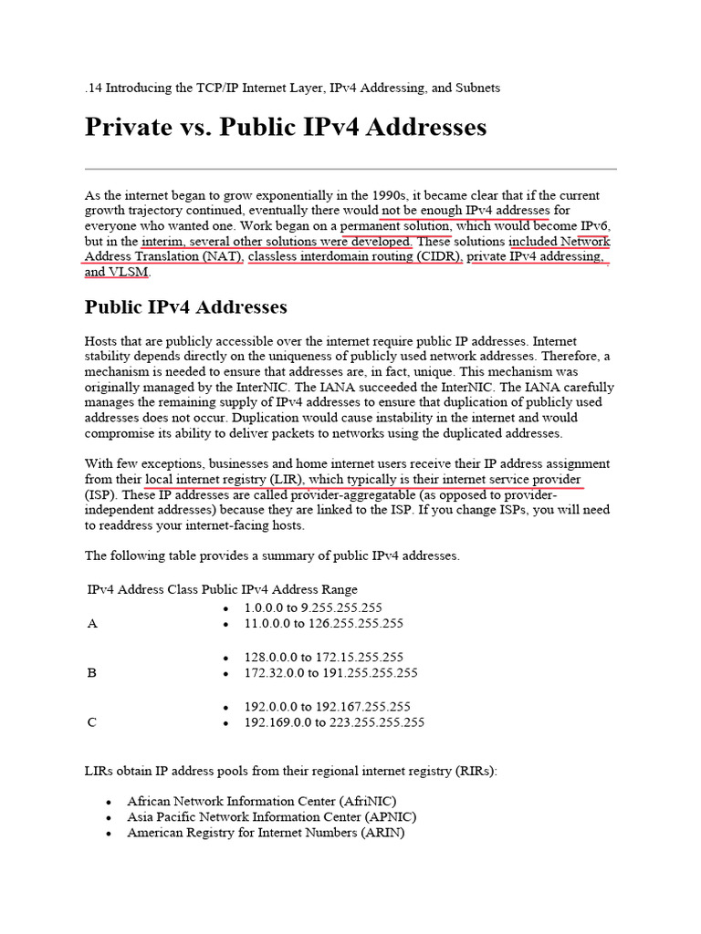 7.14 Private vs. Public IPv4 Addresses | PDF | Ip Address | Network ...