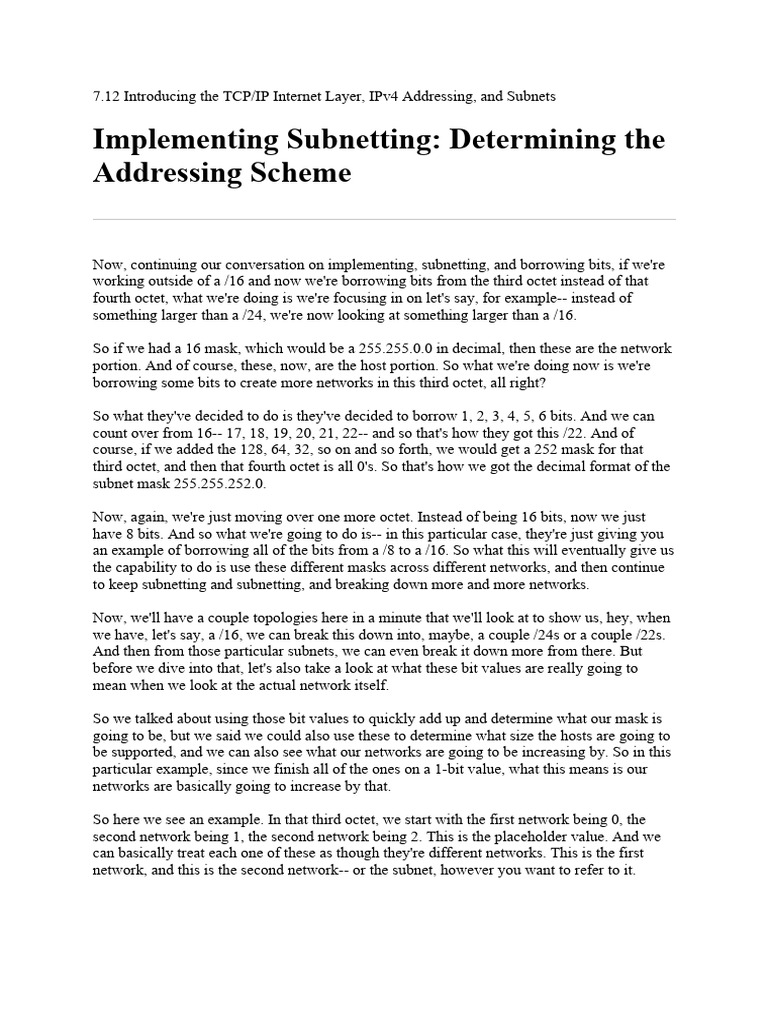 7.12 Implementing Subnetting - Determining The Addressing Scheme | PDF ...