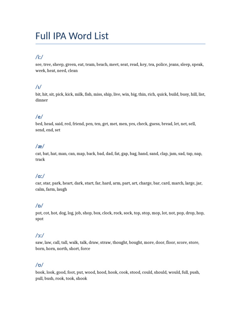 Full IPA Word List | PDF