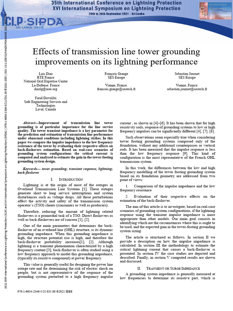 Effects of Transmission Line Tower Grounding Improvements On Its ...