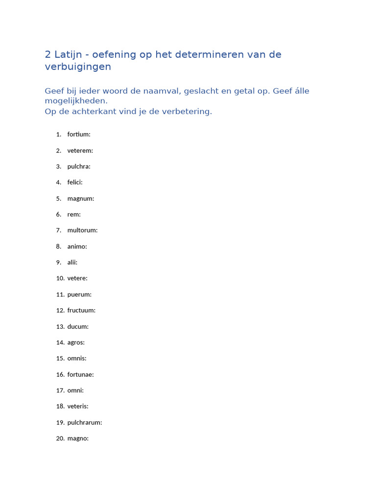 2la - Extra Oefeningen Herhaling Verbuigingen | PDF