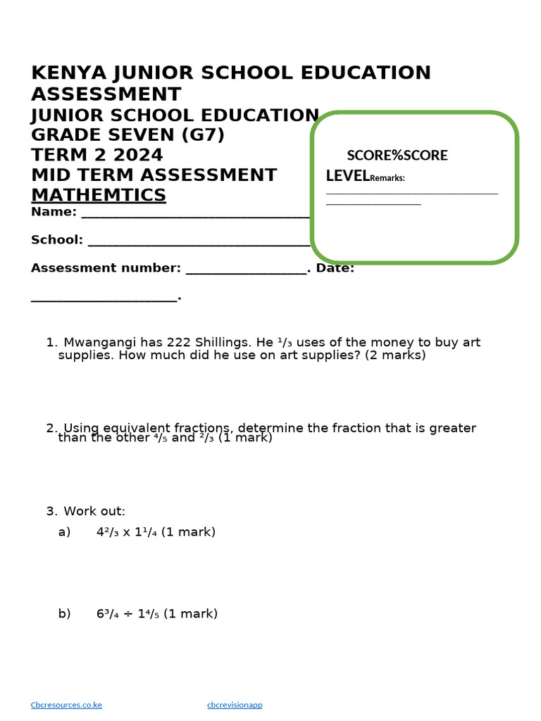 Grade 7 Mathematics Midterm 2 Exam Set 1-1 | PDF | Mathematics | Arithmetic