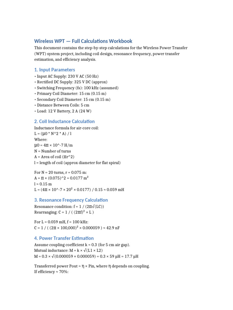 Wireless WPT Calculations | PDF