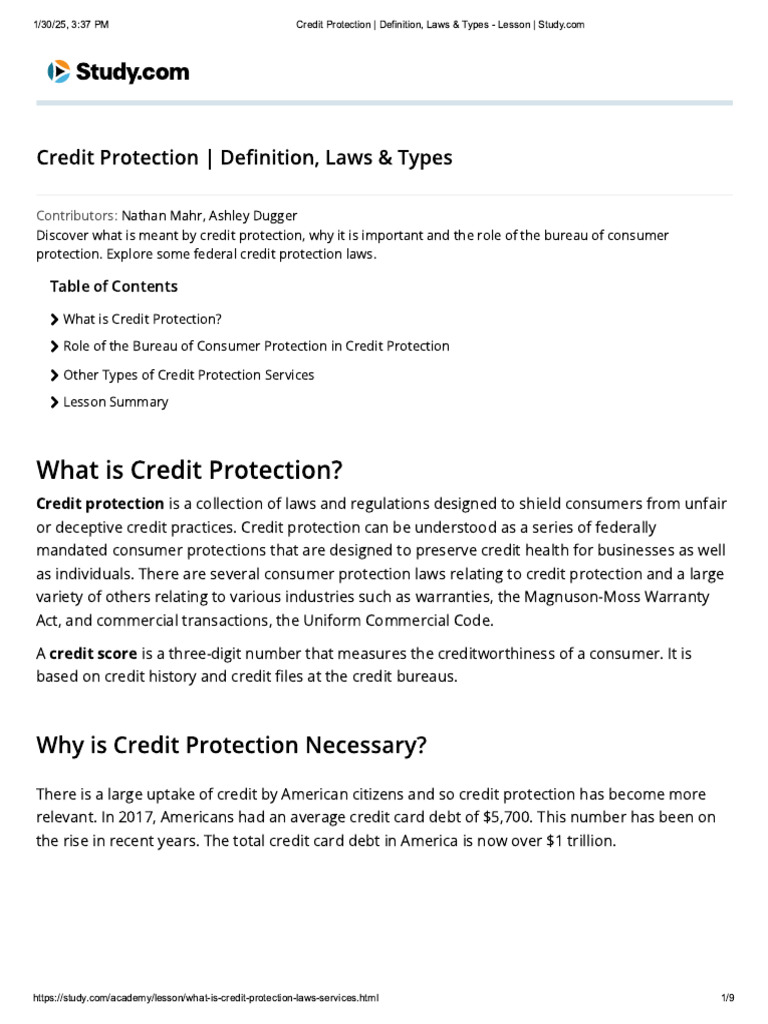 004 Credit Protection - Definition, Laws & Types - Lesson - Study | PDF