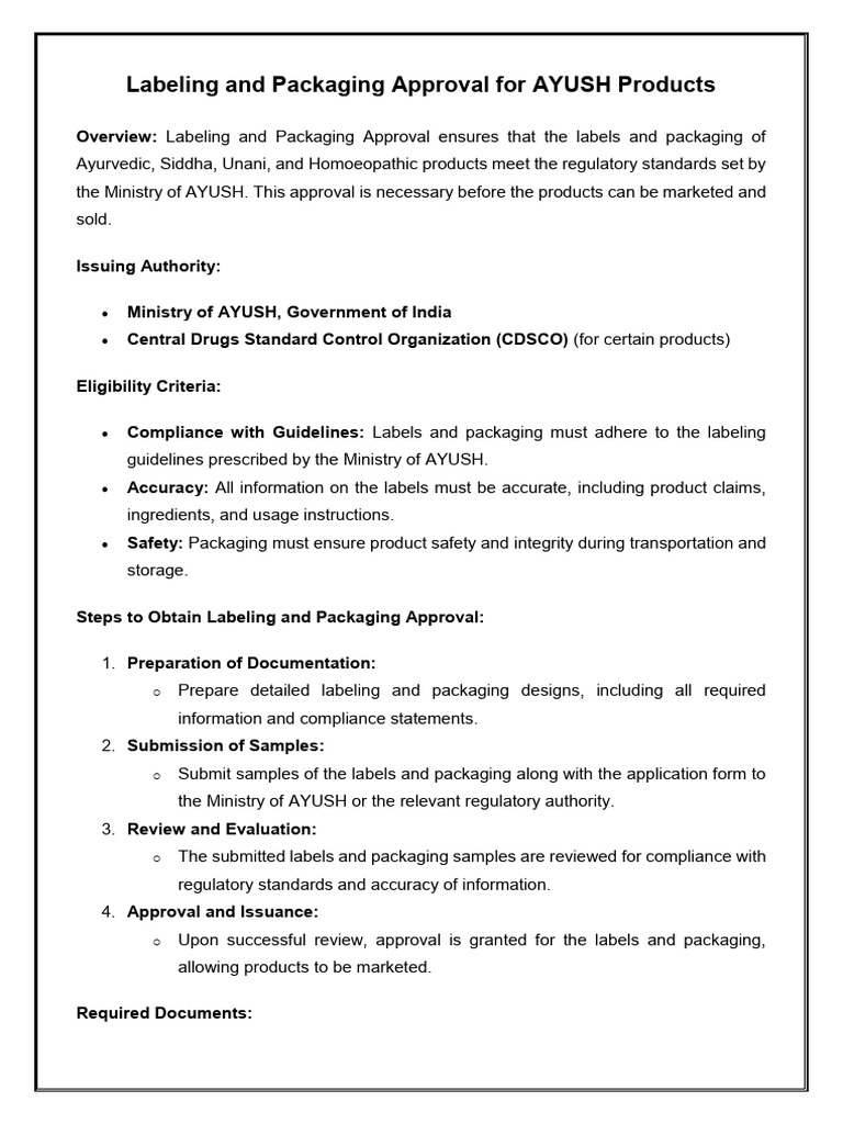 Labeling and Packaging Approval For AYUSH Products | PDF | Regulatory ...