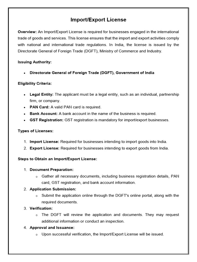Import and Export License | PDF