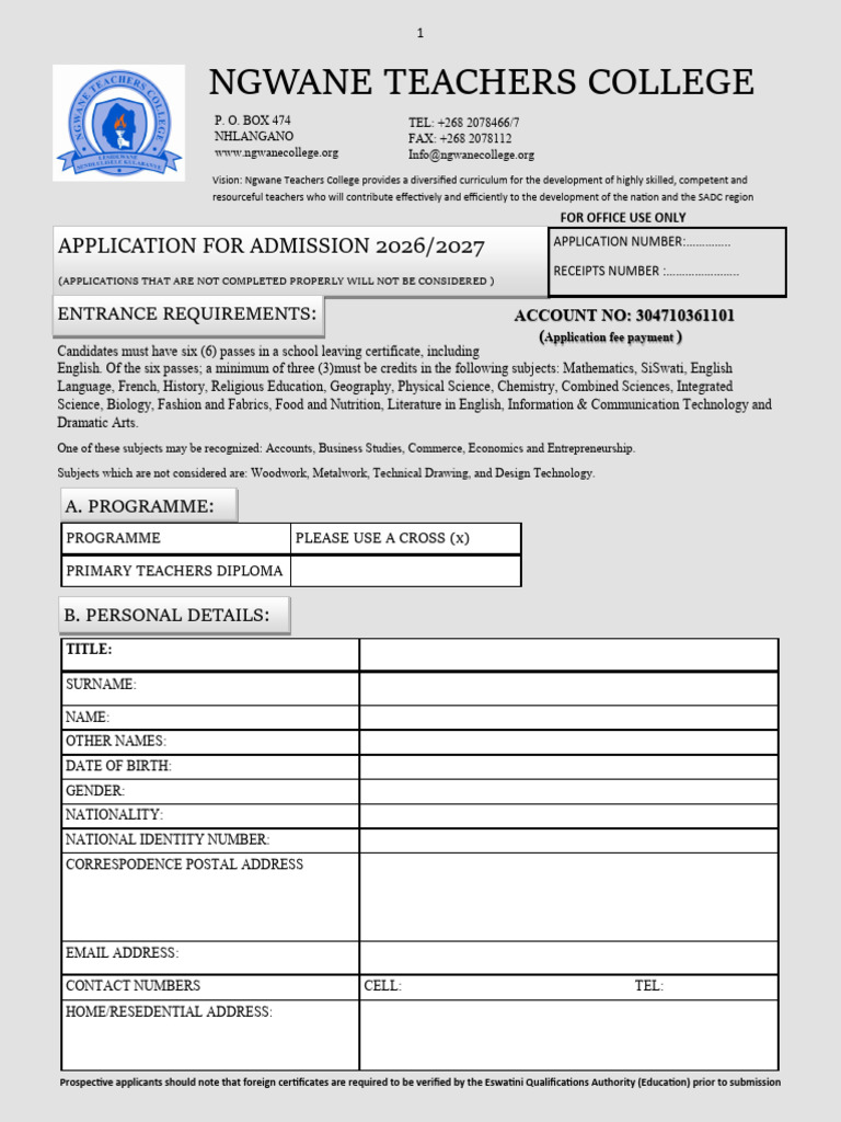 College Application Form-2026 | PDF | Educational Stages