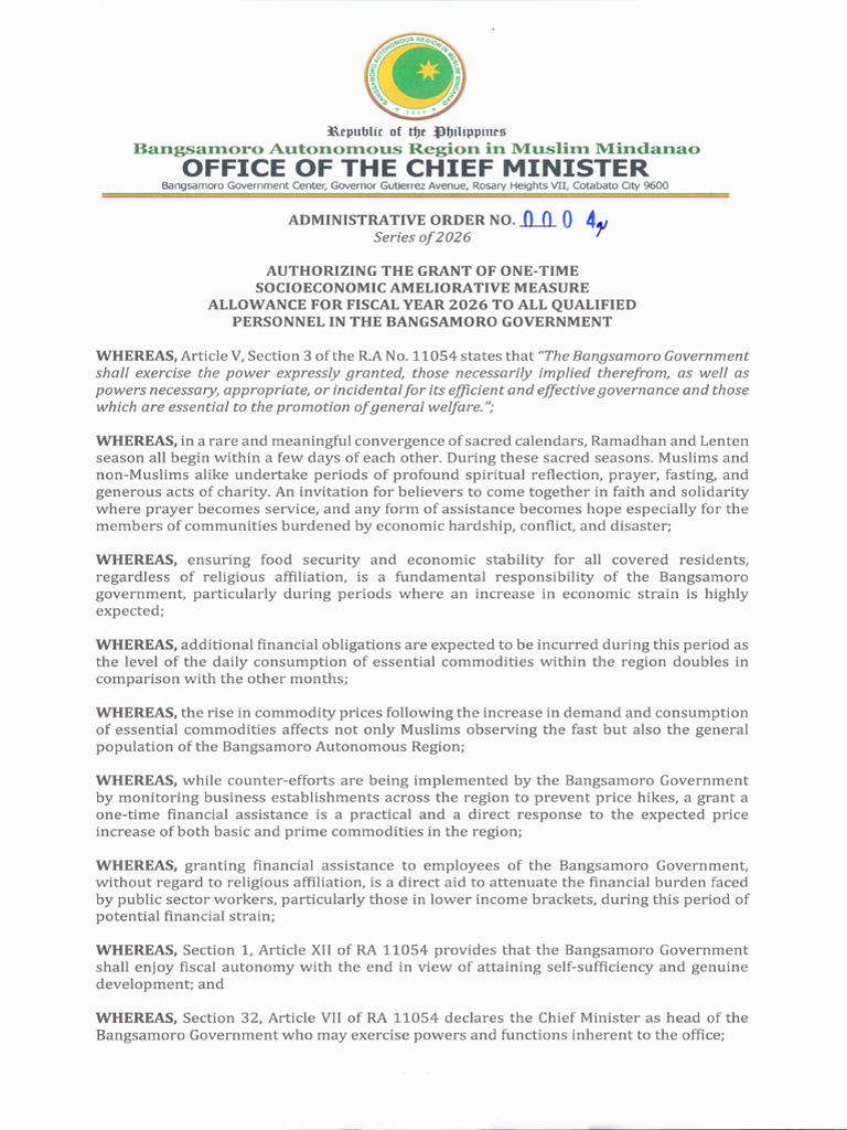 Administrative Order No. 0004 S. 2026 | PDF