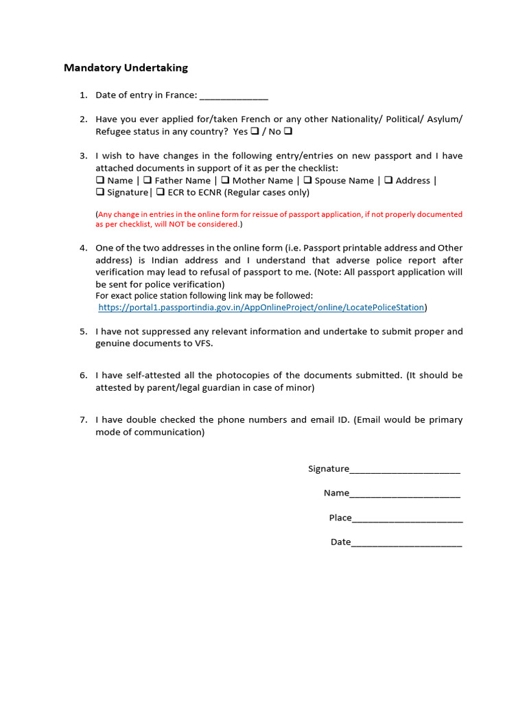 Mandatory Undertaking | PDF
