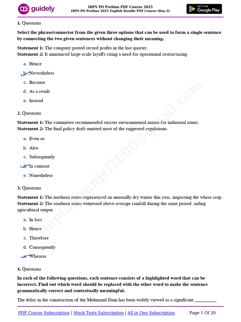 IBPS PO Prelims 2025 English Bundle PDF Course (Day-2) | PDF ...