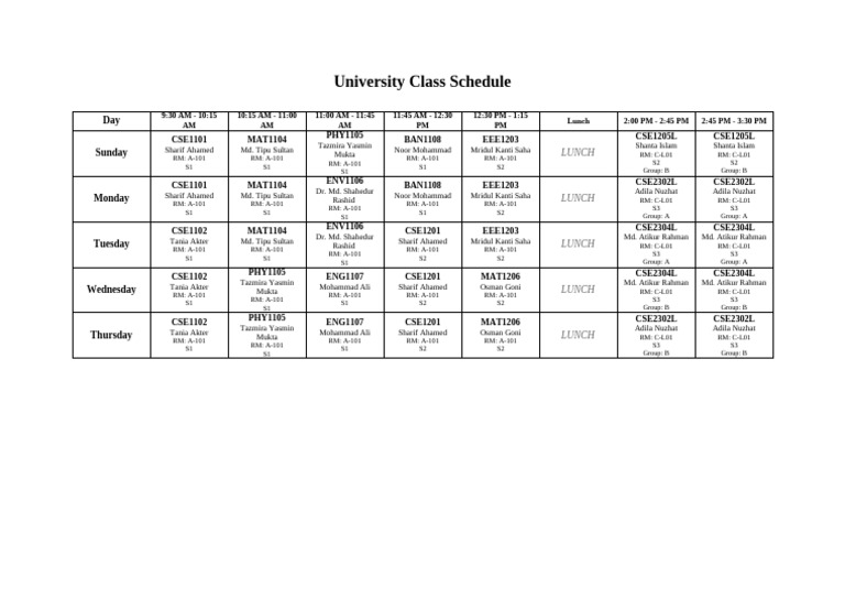 University Class Schedule 2026-01-03 | PDF