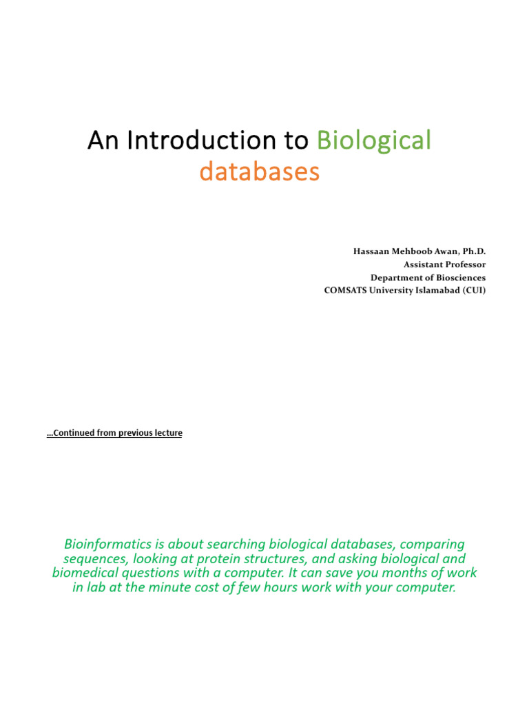Introduction To Biological Databases | PDF | Dna Sequencing ...