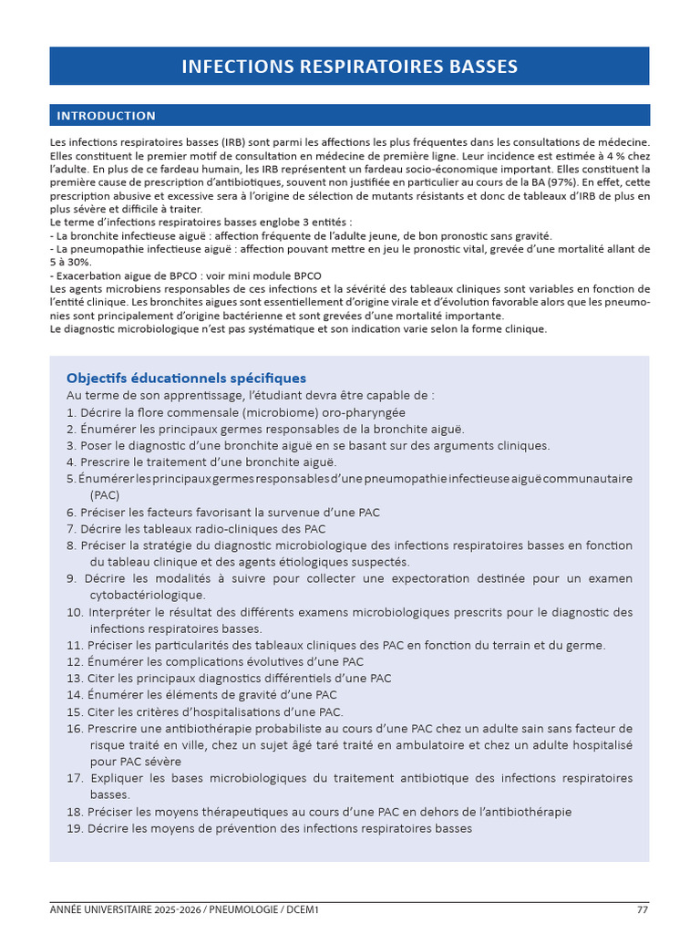 Infec Res Basse | PDF | Pneumonie | Streptocoque