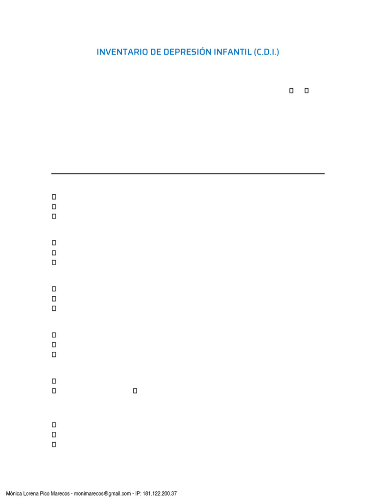 Test Cdi. Cuestionario de Depresion Infantil | PDF | Ocio