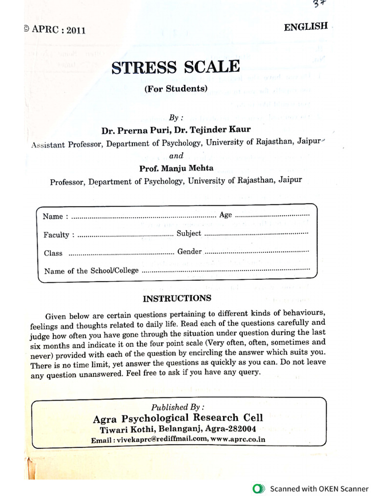 Stress Scale | PDF