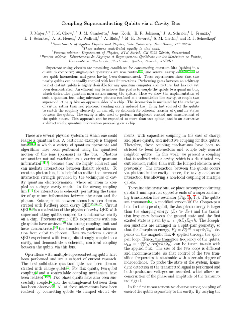 2007 - Coupling Superconducting Qubits Via A Cavity Bus | PDF ...
