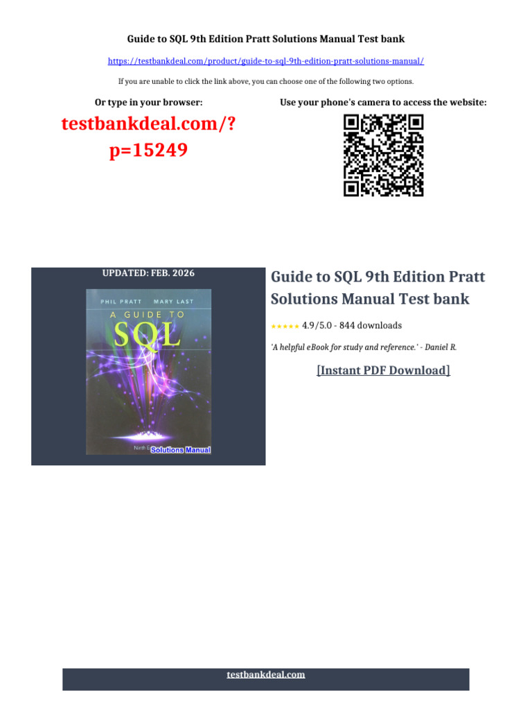 Guide to SQL 9th Edition Pratt Solutions Manual testbank full