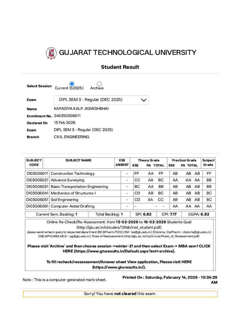 Gtu Result 3 RD Sem | PDF