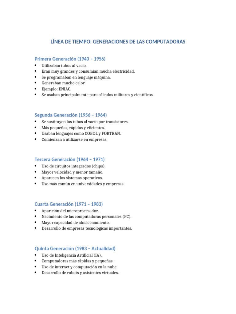 Linea de Tiempo Generaciones Computadoras | PDF