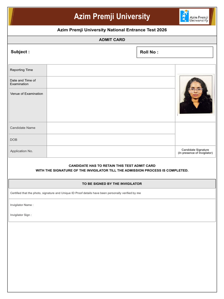 Azim Premji Admit Card | PDF