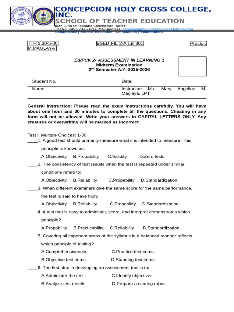 Test Paper | PDF | Educational Assessment | Validity (Statistics)