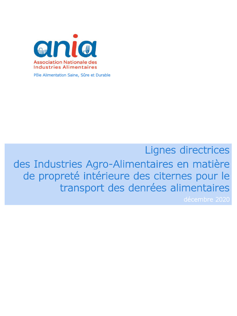 ANIA Lignes Directrices Sur Les Attentes Des IAA en Matiere de Proprete ...
