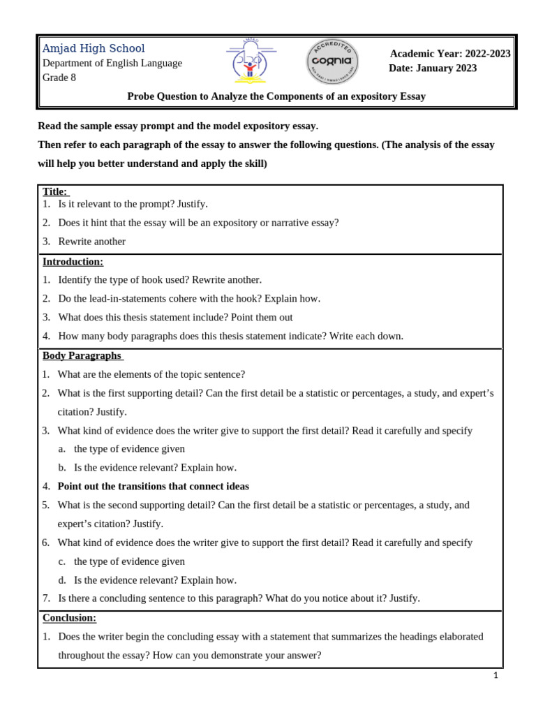 Probe Questions To Analyze Essay | PDF | Essays | Paragraph