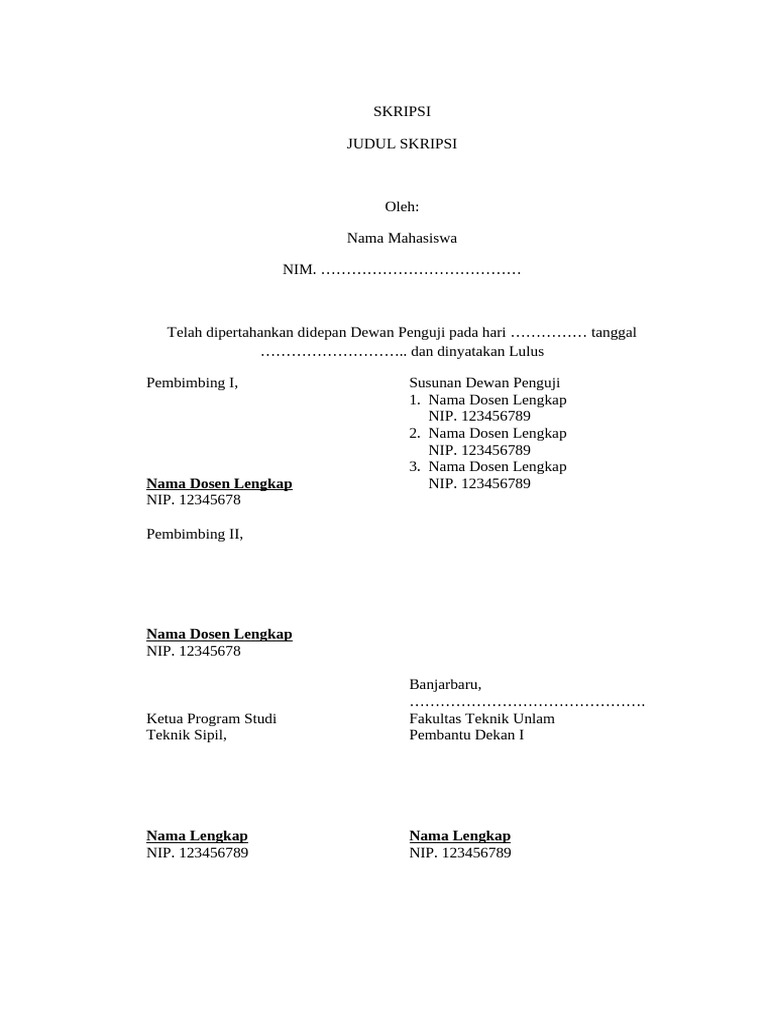 Format Lembar Pengesahan Skripsi | PDF