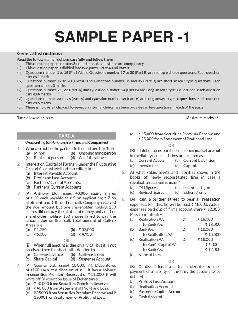 Accounts Sample Papers 2026 | PDF | Balance Sheet | Debits And Credits
