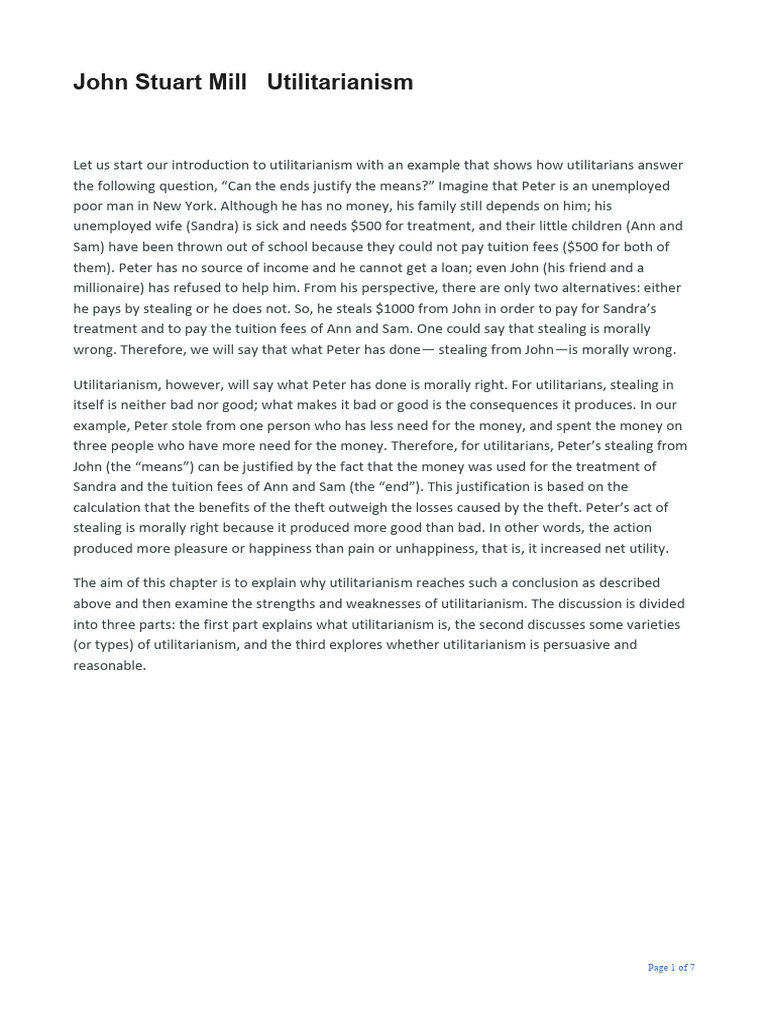 John Stuart Mill Utilitarianism | PDF | Utilitarianism | Pleasure